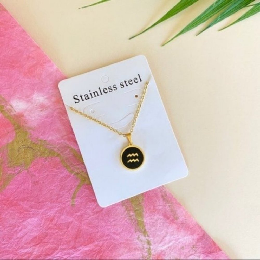 Aquarius Zodiac Sign Charm StainlessSteel Necklace